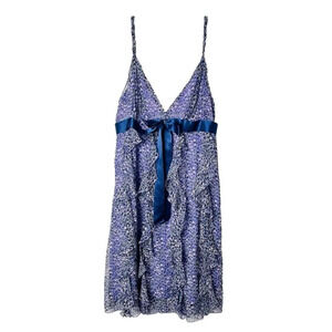 BCBG MaxAzria Dress 10 Silk Y2K Fairy Ruffle Purple Geometric Bow Delicate Femme